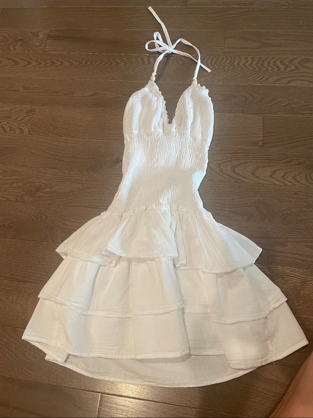 White Halter Ruffle Tiered Girls' Summer Dress